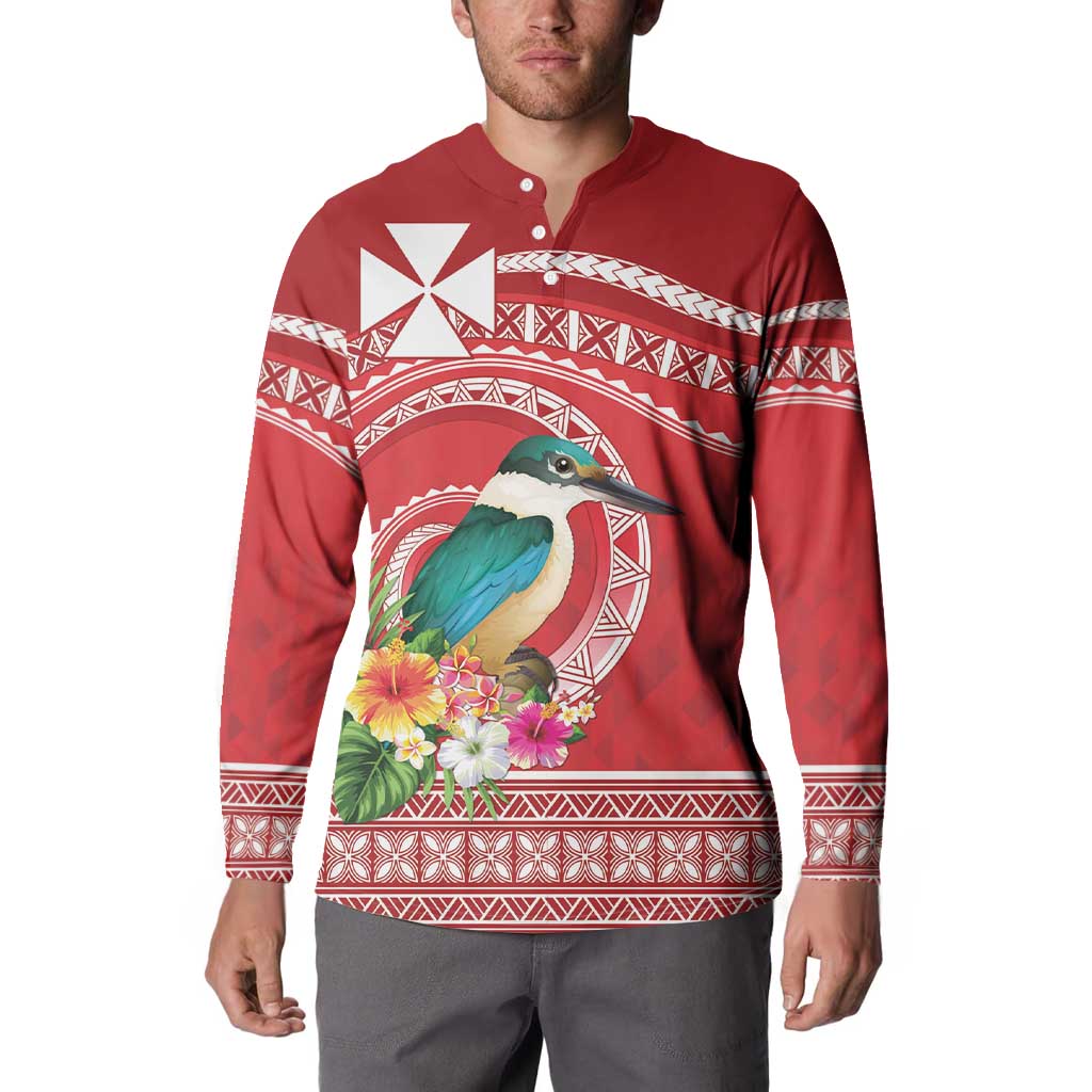 Wallis et Futuna Kingfisher Button Sweatshirt Polynesian Tropical Flowers LT9 - Polynesian Pride