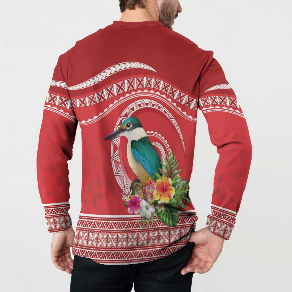 Wallis et Futuna Kingfisher Button Sweatshirt Polynesian Tropical Flowers LT9 - Polynesian Pride