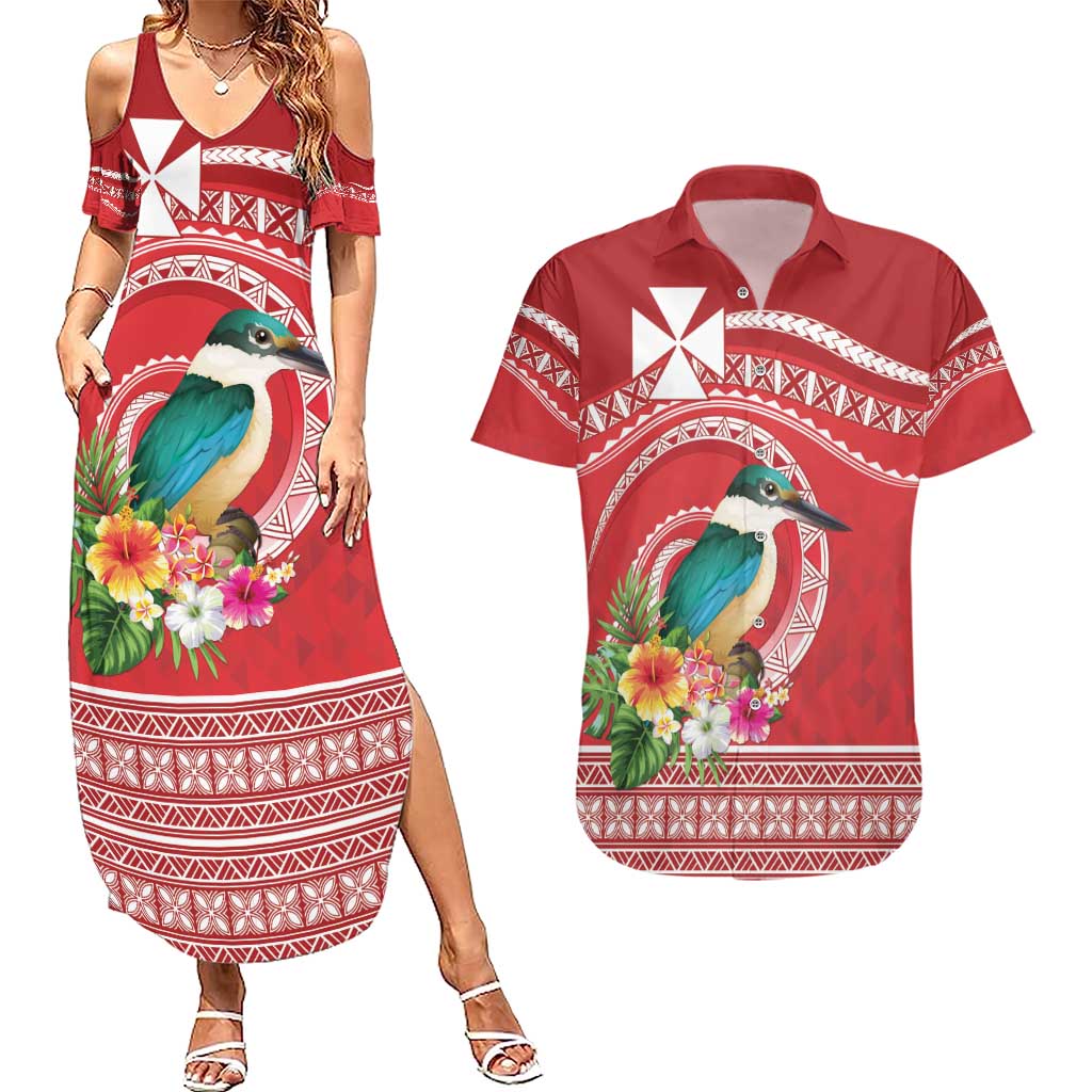 Wallis et Futuna Kingfisher Couples Matching Summer Maxi Dress and Hawaiian Shirt Polynesian Tropical Flowers