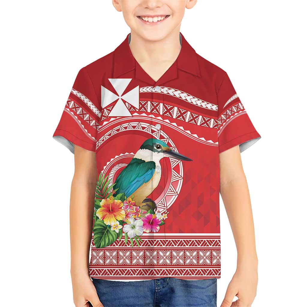 Wallis et Futuna Kingfisher Kid Hawaiian Shirt Polynesian Tropical Flowers LT9 Kid Red - Polynesian Pride