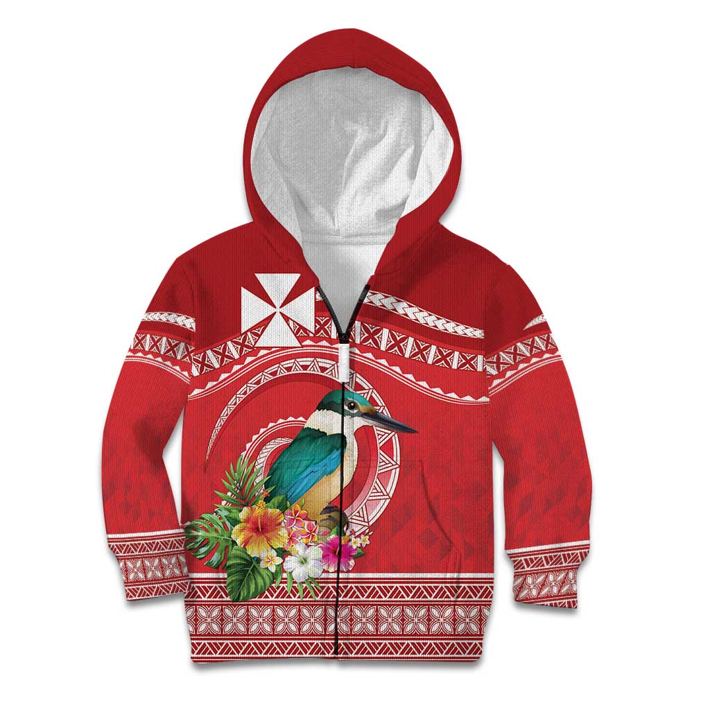 Wallis et Futuna Kingfisher Kid Hoodie Polynesian Tropical Flowers LT9 Zip Hoodie Red - Polynesian Pride