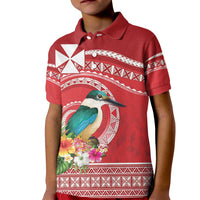 Wallis et Futuna Kingfisher Kid Polo Shirt Polynesian Tropical Flowers LT9 Kid Red - Polynesian Pride