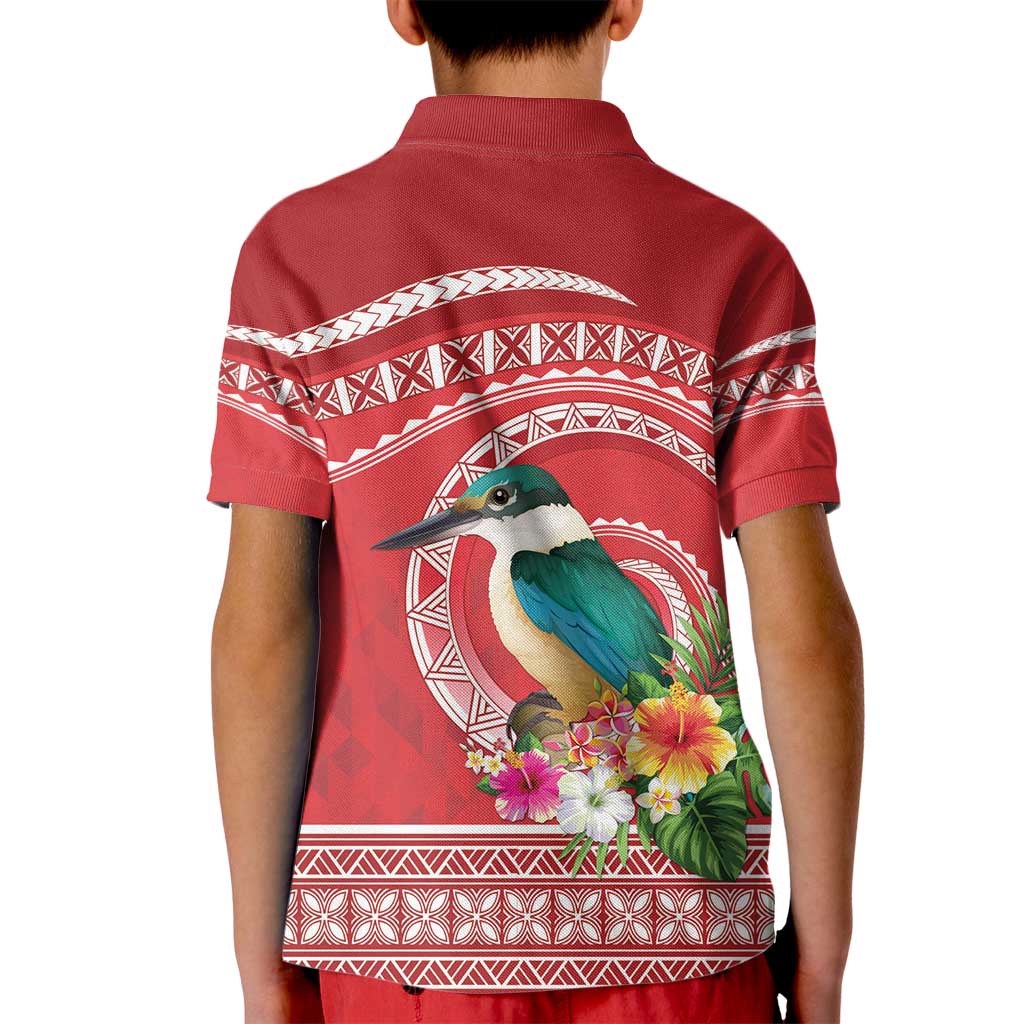 Wallis et Futuna Kingfisher Kid Polo Shirt Polynesian Tropical Flowers LT9 - Polynesian Pride