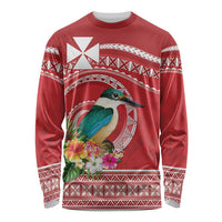 Wallis et Futuna Kingfisher Long Sleeve Shirt Polynesian Tropical Flowers LT9 Unisex Red - Polynesian Pride