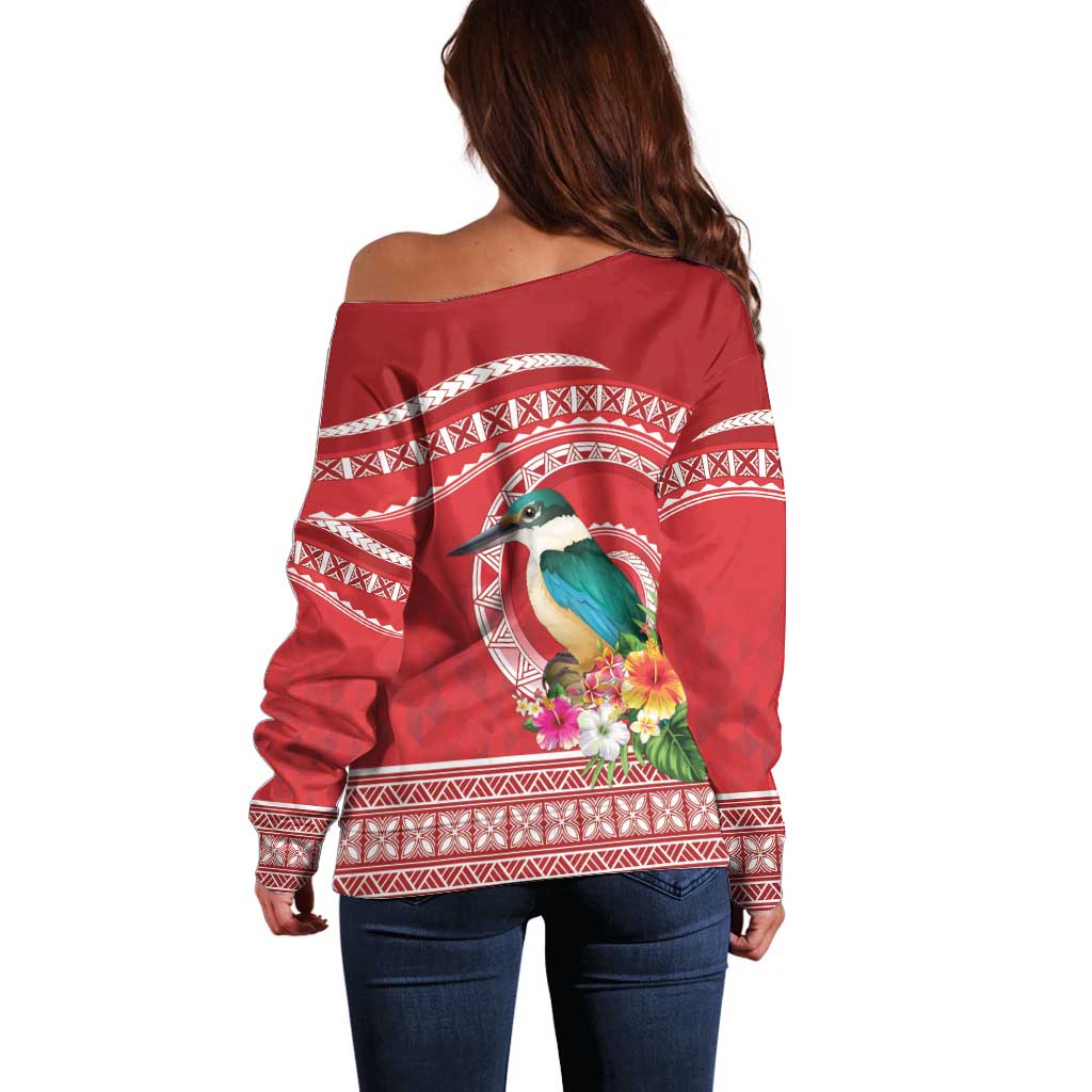 Wallis et Futuna Kingfisher Off Shoulder Sweater Polynesian Tropical Flowers LT9 - Polynesian Pride