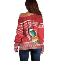 Wallis et Futuna Kingfisher Off Shoulder Sweater Polynesian Tropical Flowers LT9 - Polynesian Pride