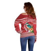 Wallis et Futuna Kingfisher Off Shoulder Sweater Polynesian Tropical Flowers LT9 - Polynesian Pride