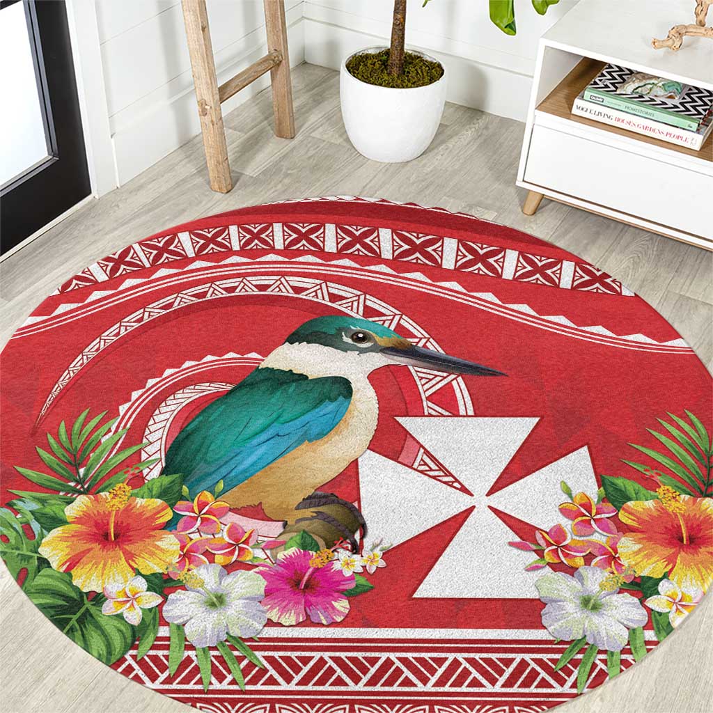 Wallis et Futuna Kingfisher Round Carpet Polynesian Tropical Flowers LT9 Red - Polynesian Pride