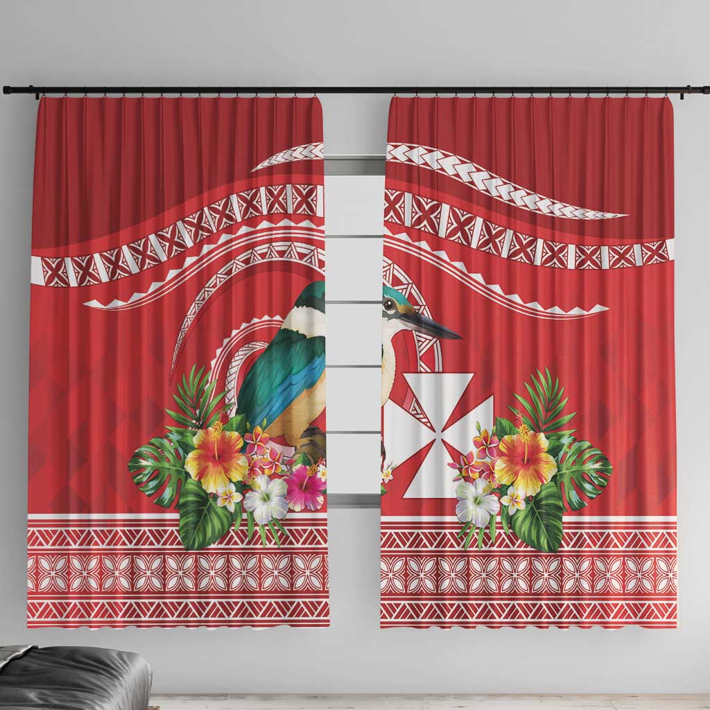 Wallis et Futuna Kingfisher Window Curtain Polynesian Tropical Flowers LT9 With Hooks Red - Polynesian Pride