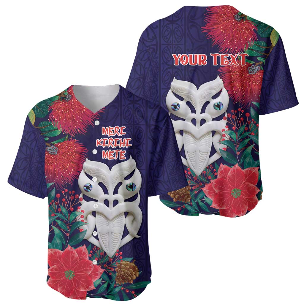 Maori Wheku Meri Kirihimete Personalised Baseball Jersey All Blue Indigenous Maori Motif LT9 - Polynesian Pride
