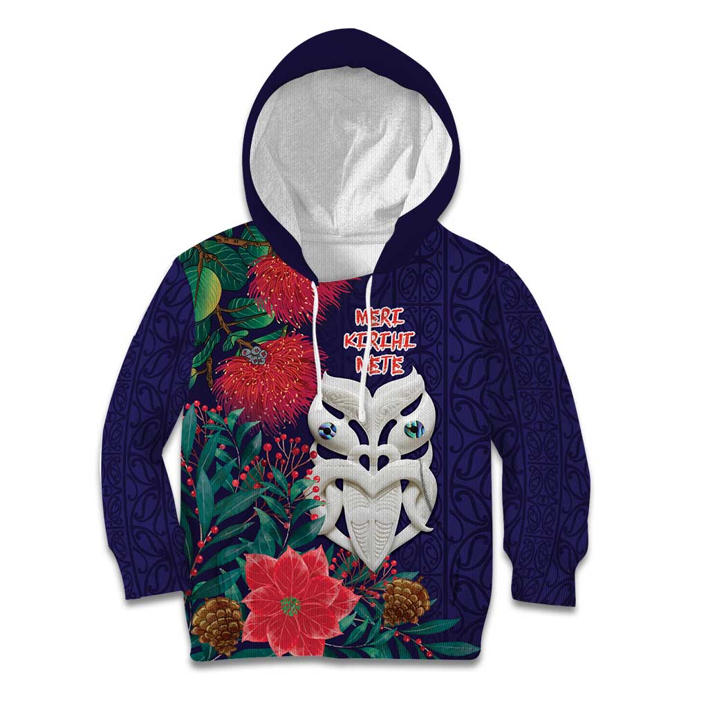 Maori Wheku Meri Kirihimete Personalised Kid Hoodie All Blue Indigenous Maori Motif LT9 Hoodie Blue - Polynesian Pride