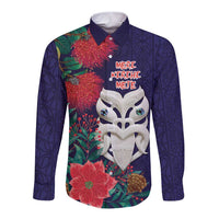 Maori Wheku Meri Kirihimete Personalised Long Sleeve Button Shirt All Blue Indigenous Maori Motif LT9 Unisex Blue - Polynesian Pride
