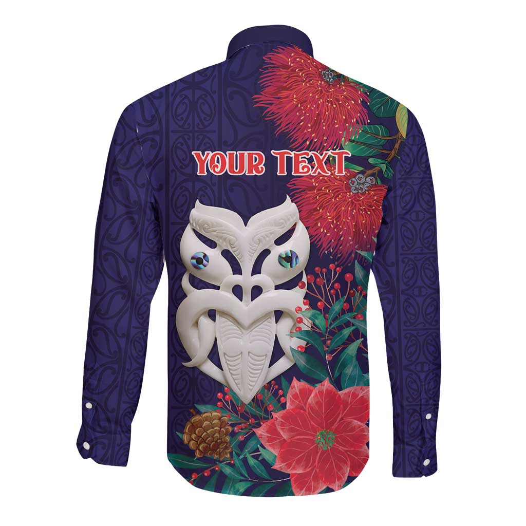 Maori Wheku Meri Kirihimete Personalised Long Sleeve Button Shirt All Blue Indigenous Maori Motif LT9 - Polynesian Pride