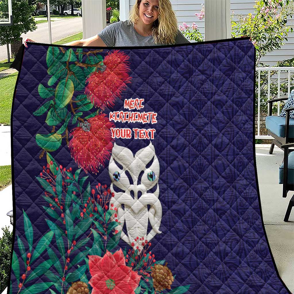 Maori Wheku Meri Kirihimete Personalised Quilt All Blue Indigenous Maori Motif LT9 Blue - Polynesian Pride