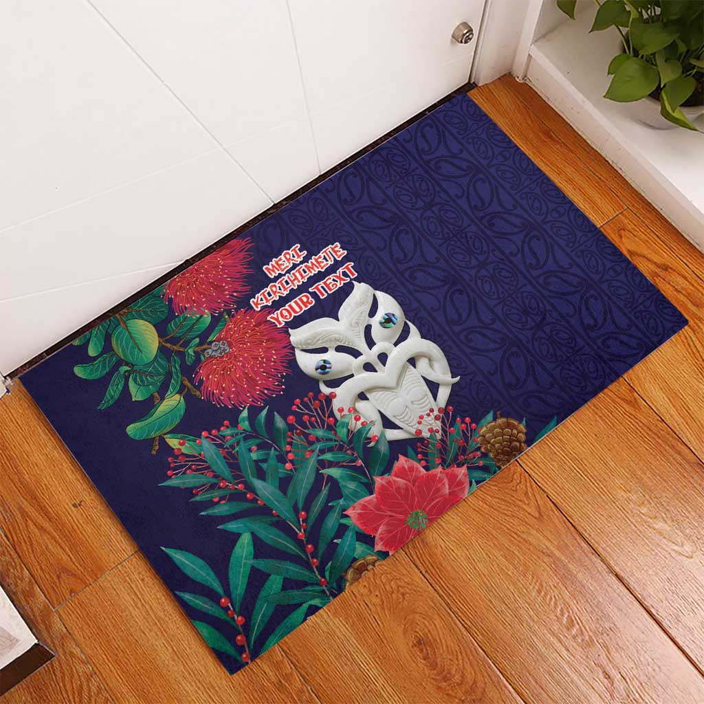Maori Wheku Meri Kirihimete Personalised Rubber Doormat All Blue Indigenous Maori Motif LT9 - Polynesian Pride