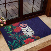 Maori Wheku Meri Kirihimete Personalised Rubber Doormat All Blue Indigenous Maori Motif LT9 - Polynesian Pride