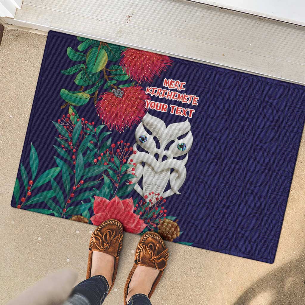 Maori Wheku Meri Kirihimete Personalised Rubber Doormat All Blue Indigenous Maori Motif LT9 - Polynesian Pride