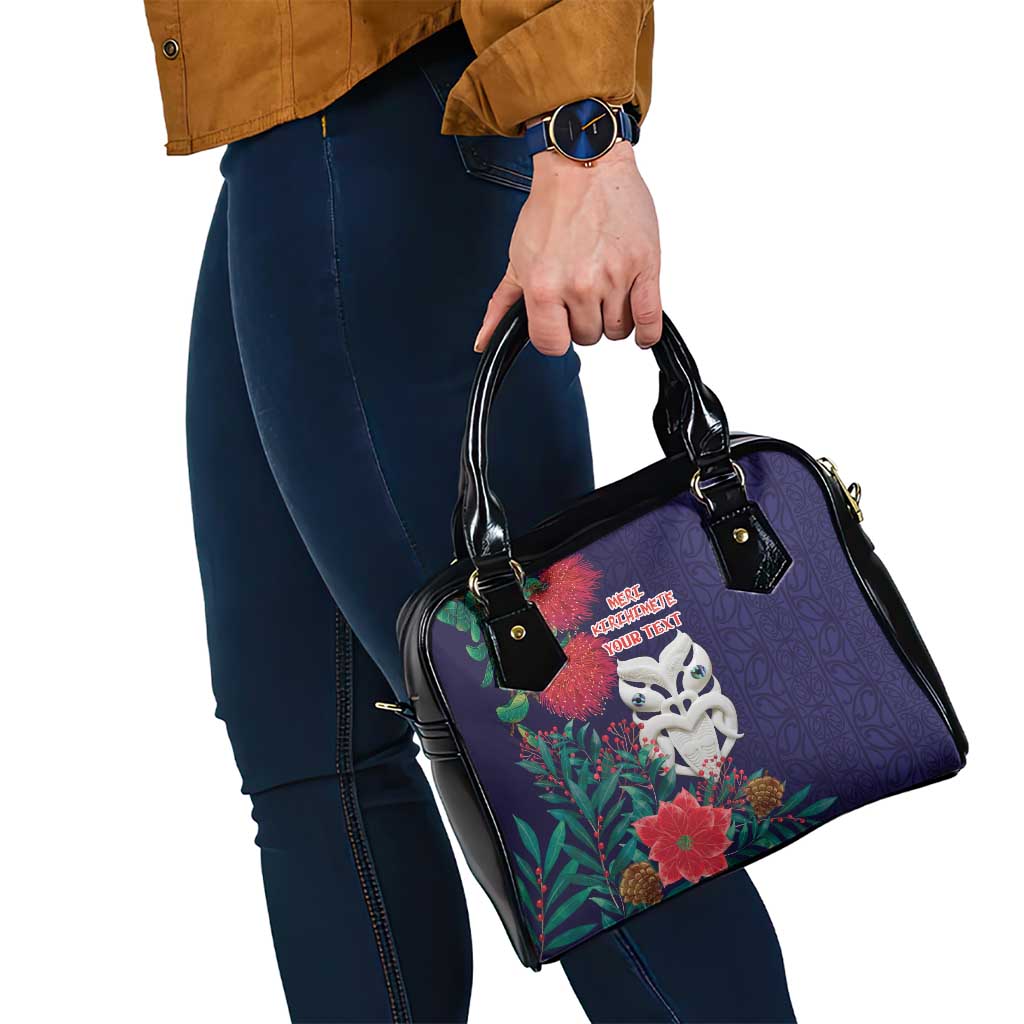 Maori Wheku Meri Kirihimete Personalised Shoulder Handbag All Blue Indigenous Maori Motif LT9 - Polynesian Pride