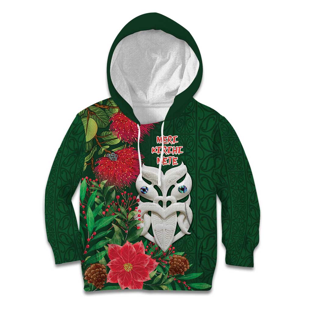 Maori Wheku Meri Kirihimete Personalised Kid Hoodie All Green Indigenous Maori Motif LT9 Hoodie Green - Polynesian Pride