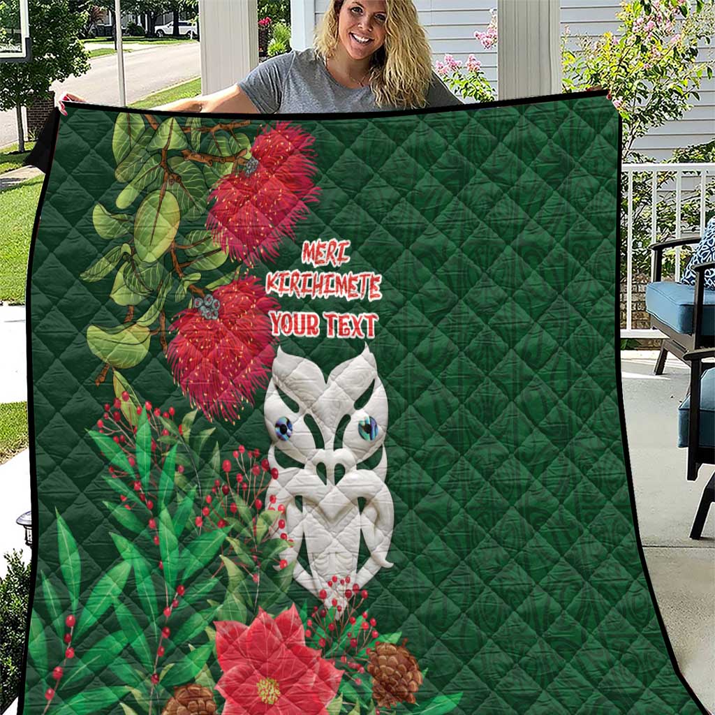 Maori Wheku Meri Kirihimete Personalised Quilt All Green Indigenous Maori Motif LT9 Green - Polynesian Pride