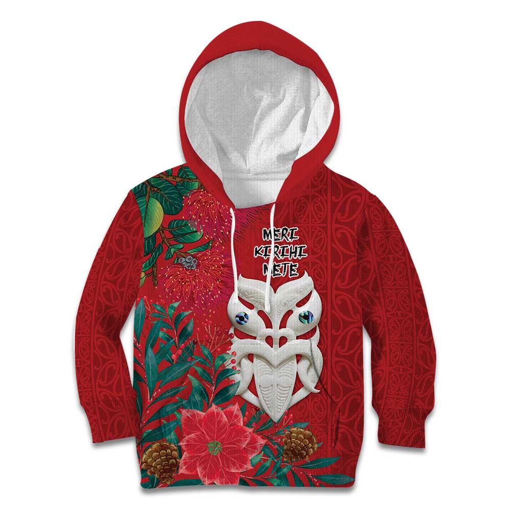 Maori Wheku Meri Kirihimete Personalised Kid Hoodie All Red Indigenous Maori Motif LT9 Hoodie Red - Polynesian Pride