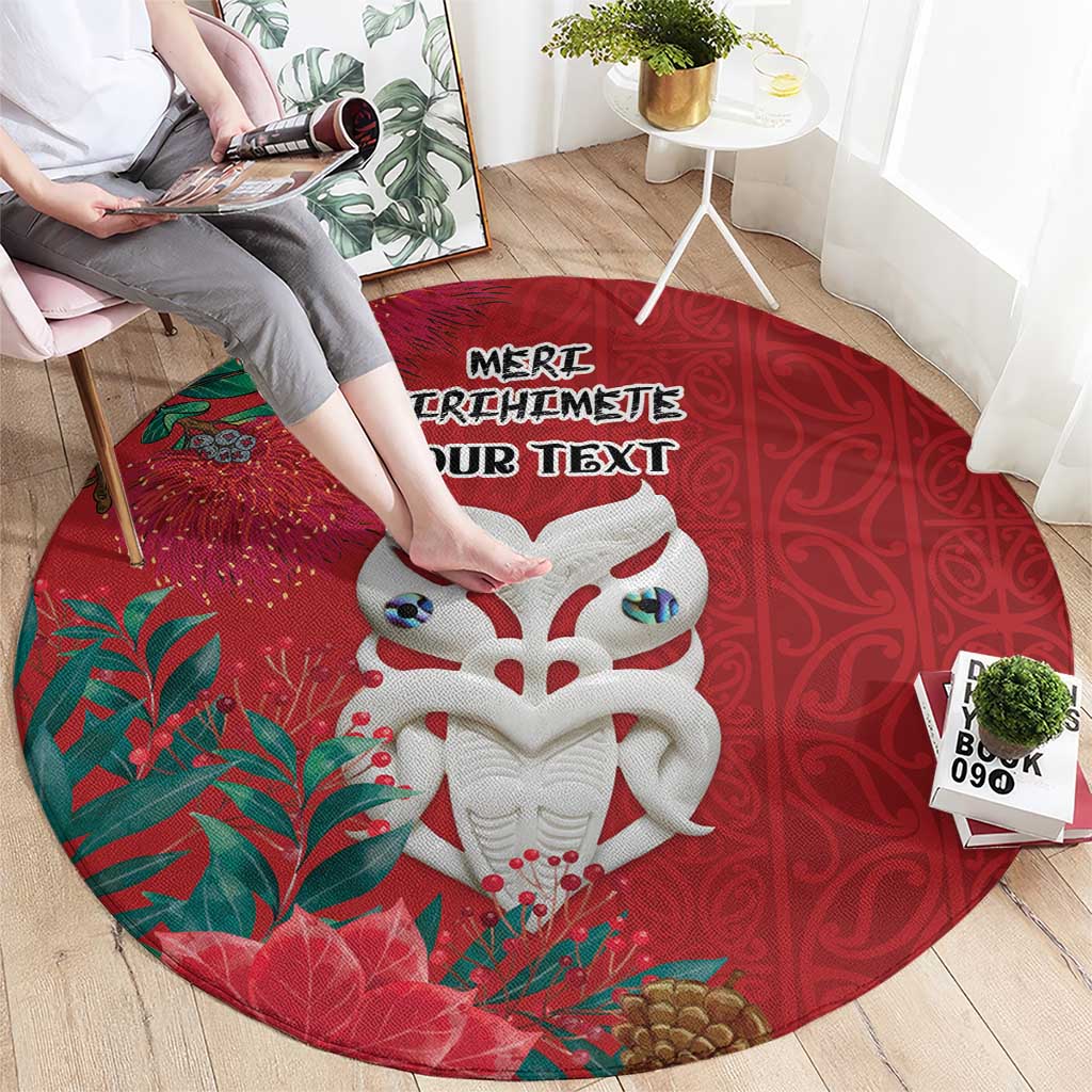 Maori Wheku Meri Kirihimete Personalised Round Carpet All Red Indigenous Maori Motif LT9 - Polynesian Pride