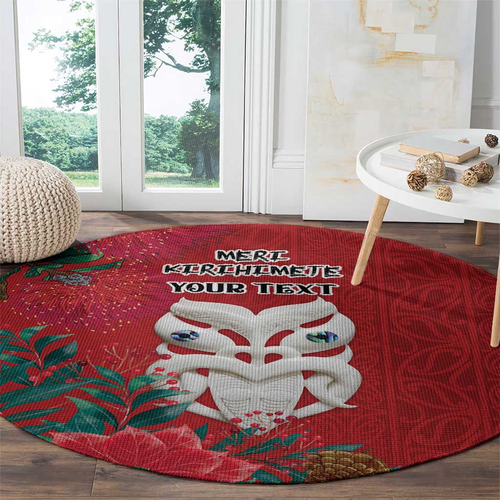 Maori Wheku Meri Kirihimete Personalised Round Carpet All Red Indigenous Maori Motif LT9 - Polynesian Pride