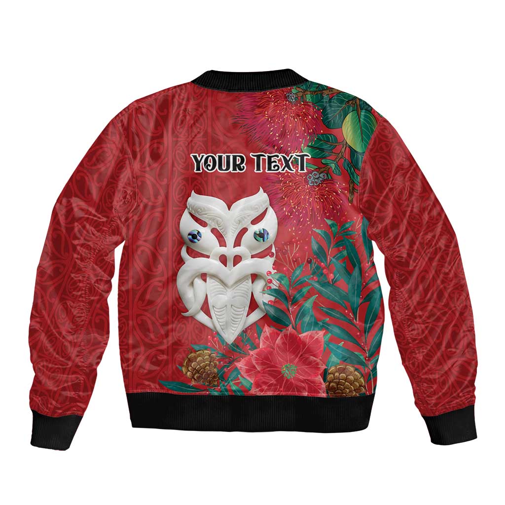 Maori Wheku Meri Kirihimete Personalised Sleeve Zip Bomber Jacket All Red Indigenous Maori Motif LT9 - Polynesian Pride