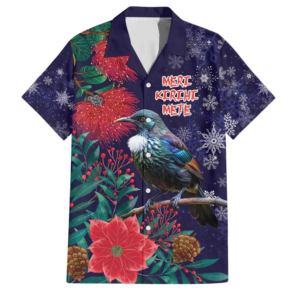Tui Meri Kirihimete Personalised Hawaiian Shirt Pohutukawa Flowers Blue Motif LT9 Blue - Polynesian Pride