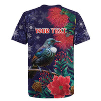 Tui Meri Kirihimete Personalised Rugby Jersey Pohutukawa Flowers Blue Motif LT9 - Polynesian Pride