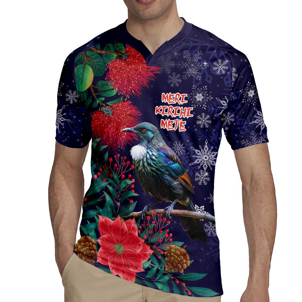 Tui Meri Kirihimete Personalised Rugby Jersey Pohutukawa Flowers Blue Motif LT9 - Polynesian Pride