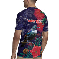 Tui Meri Kirihimete Personalised Rugby Jersey Pohutukawa Flowers Blue Motif LT9 - Polynesian Pride
