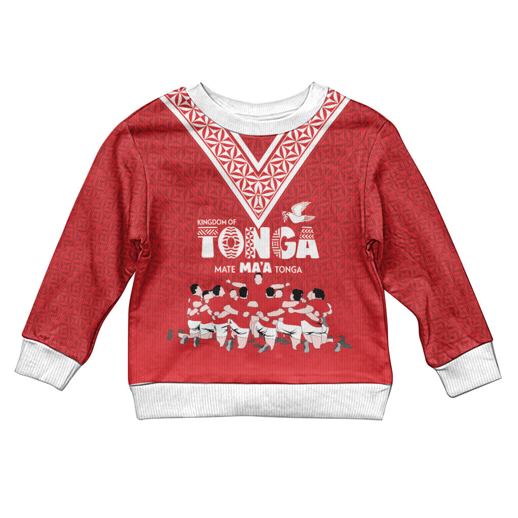 Mate Ma'a Tonga Custom Kid Ugly Christmas Sweater Tongan Sipi Tau Ngatu Inspired Red LT9 Kid Red - Polynesian Pride