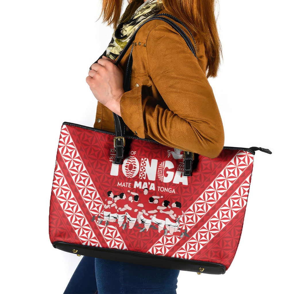 Mate Ma'a Tonga Leather Tote Bag Tongan Sipi Tau Ngatu Inspired Red LT9 Red - Polynesian Pride