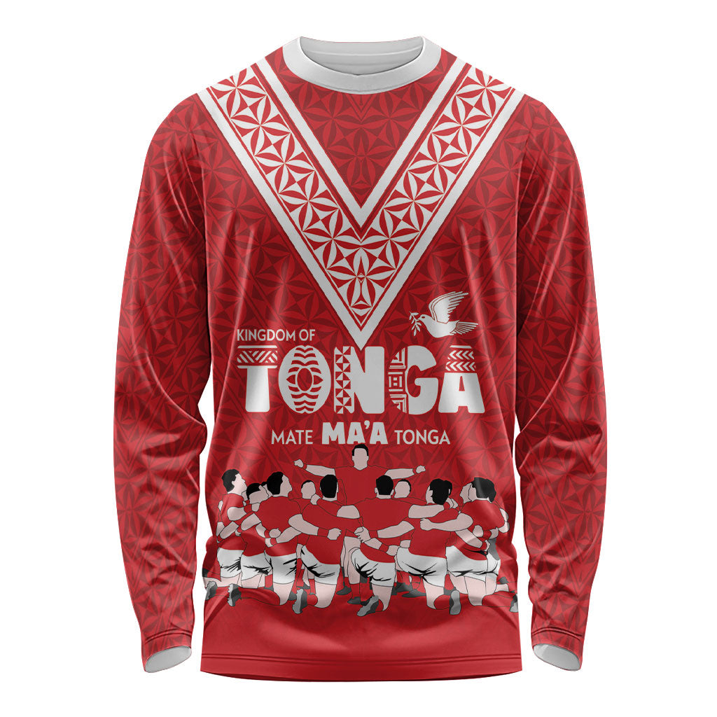 Mate Ma'a Tonga Custom Long Sleeve Shirt Tongan Sipi Tau Ngatu Inspired Red LT9 Unisex Red - Polynesian Pride