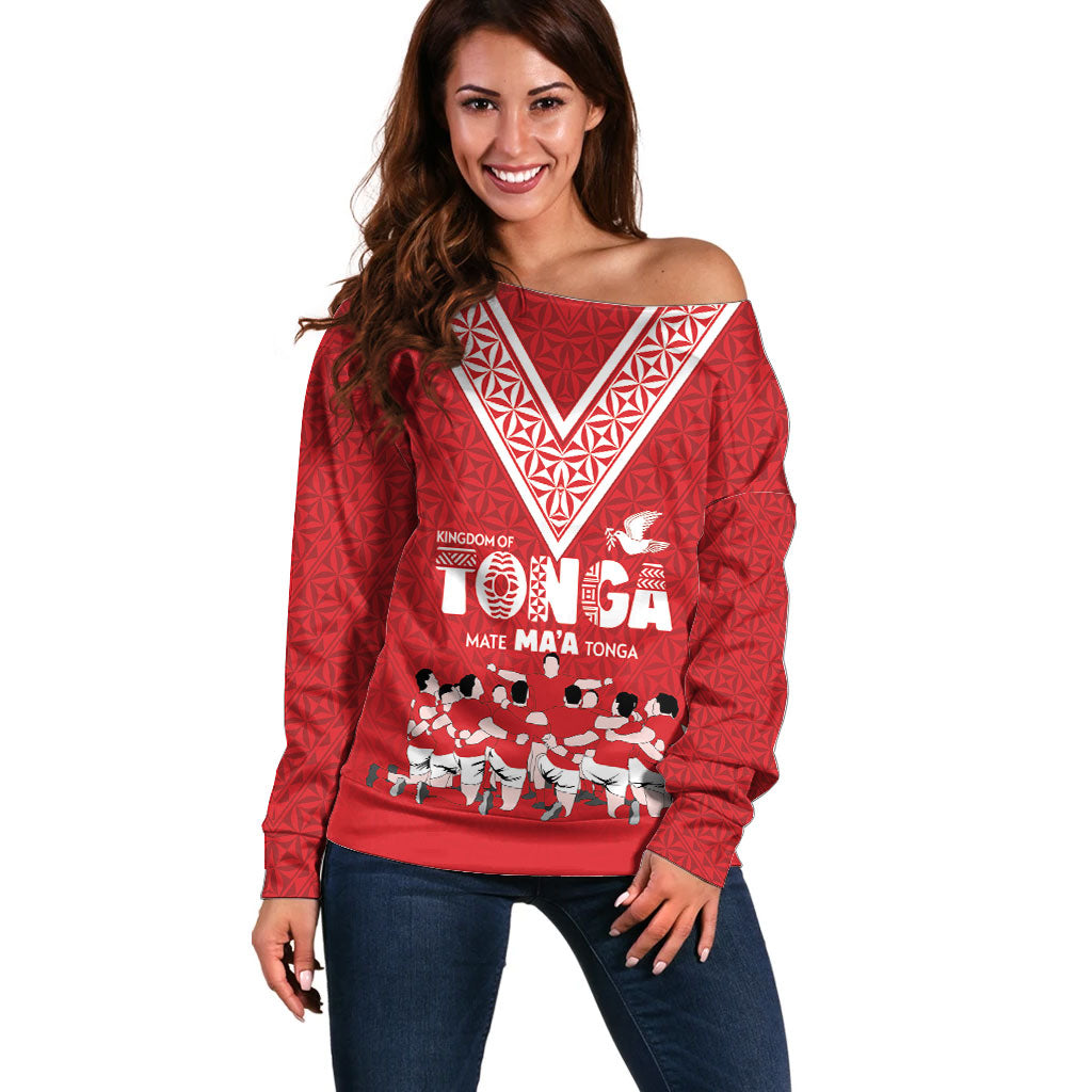Mate Ma'a Tonga Custom Off Shoulder Sweater Tongan Sipi Tau Ngatu Inspired Red LT9 Women Red - Polynesian Pride