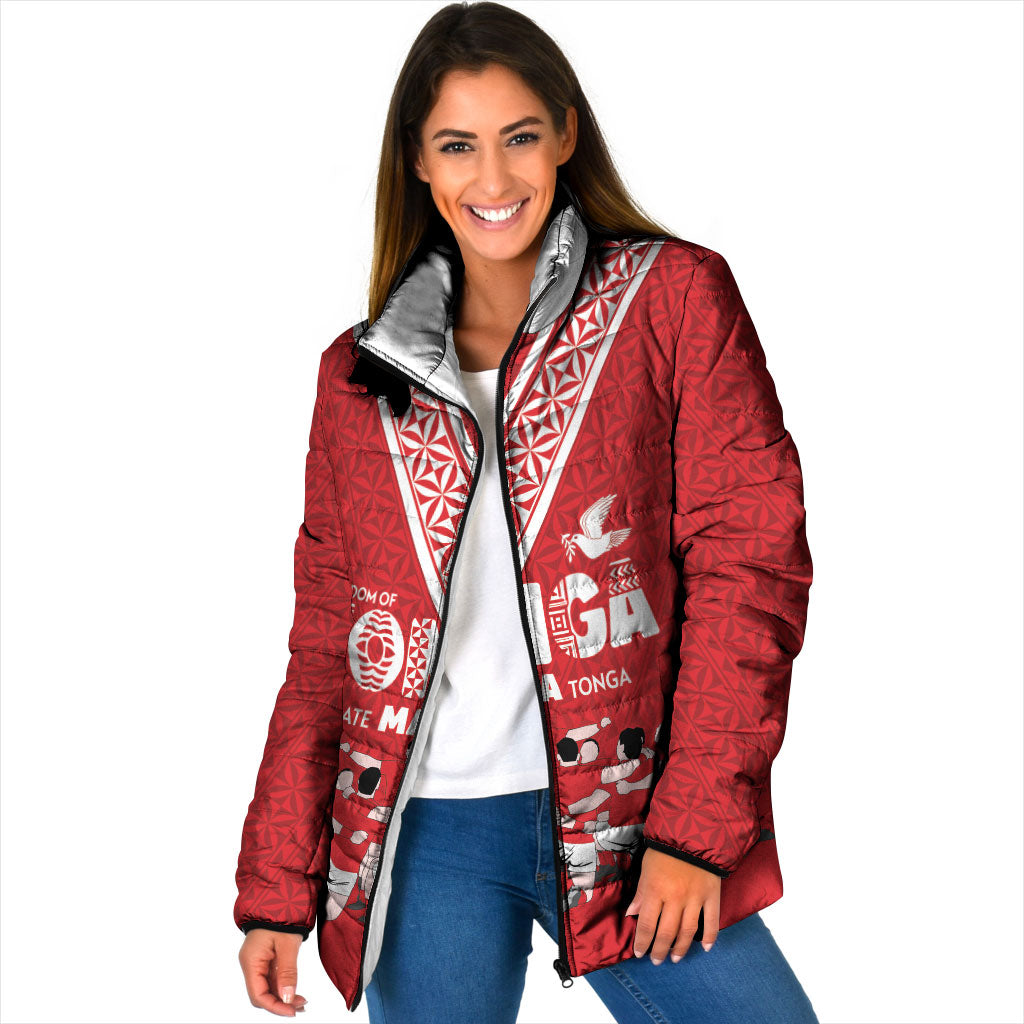 Mate Ma'a Tonga Custom Padded Jacket Tongan Sipi Tau Ngatu Inspired Red LT9 Women Red - Polynesian Pride