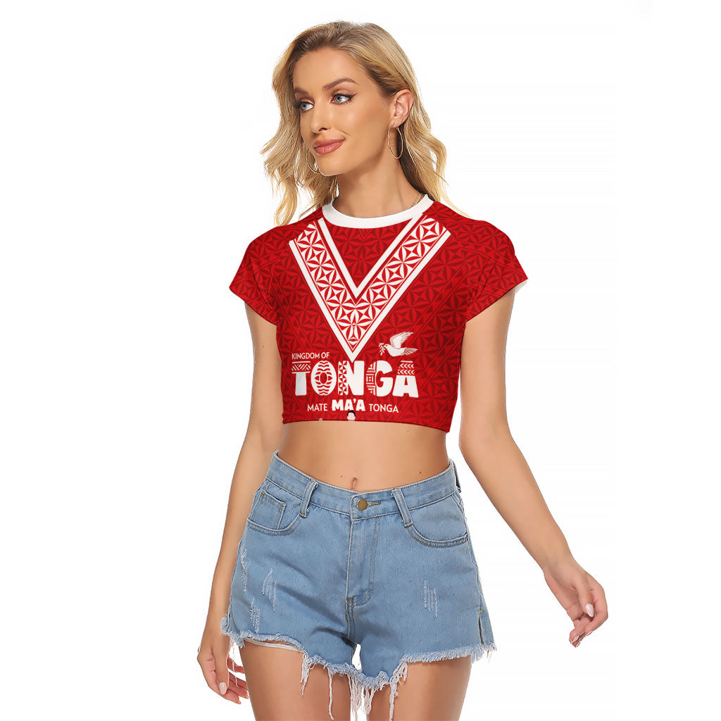 Mate Ma'a Tonga Custom Raglan Cropped T Shirt Tongan Sipi Tau Ngatu Inspired Red LT9 Female Red - Polynesian Pride