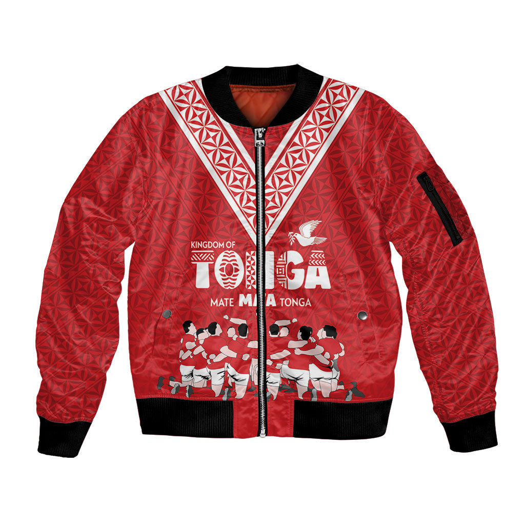 Mate Ma'a Tonga Custom Sleeve Zip Bomber Jacket Tongan Sipi Tau Ngatu Inspired Red LT9 Unisex Red - Polynesian Pride