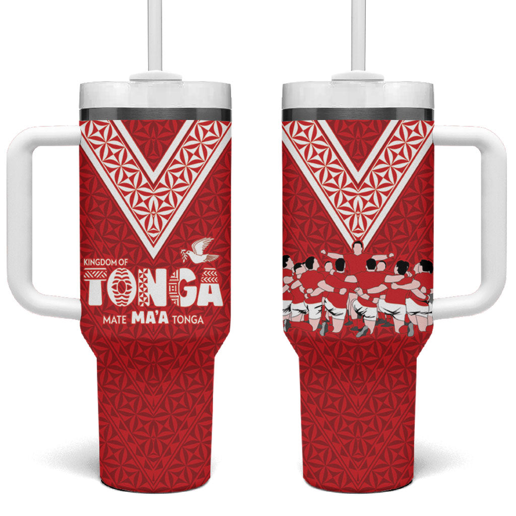 Mate Ma'a Tonga Tumbler With Handle Tongan Sipi Tau Ngatu Inspired Red LT9 One Size: 40 oz Red - Polynesian Pride