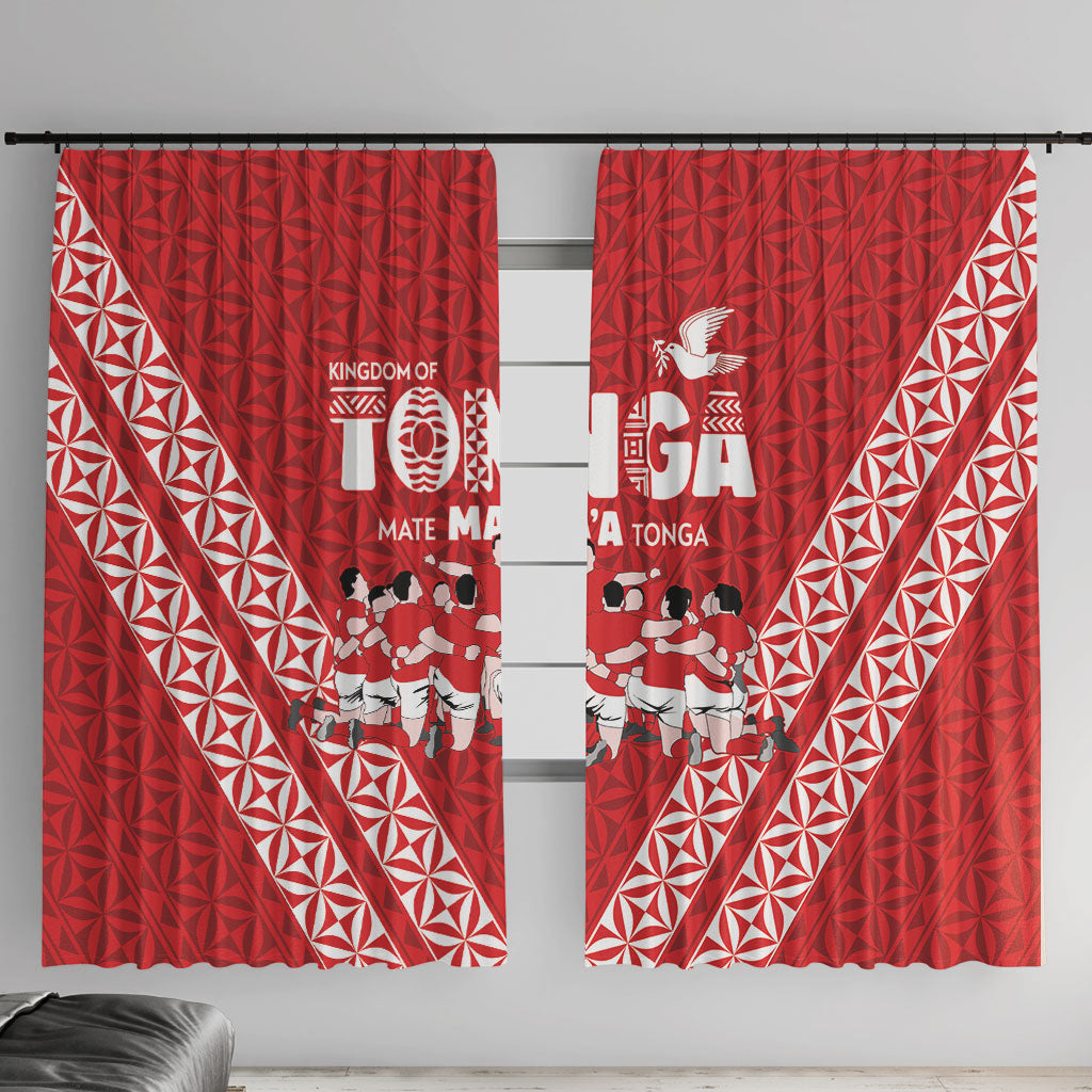Mate Ma'a Tonga Window Curtain Tongan Sipi Tau Ngatu Inspired Red LT9 With Hooks Red - Polynesian Pride