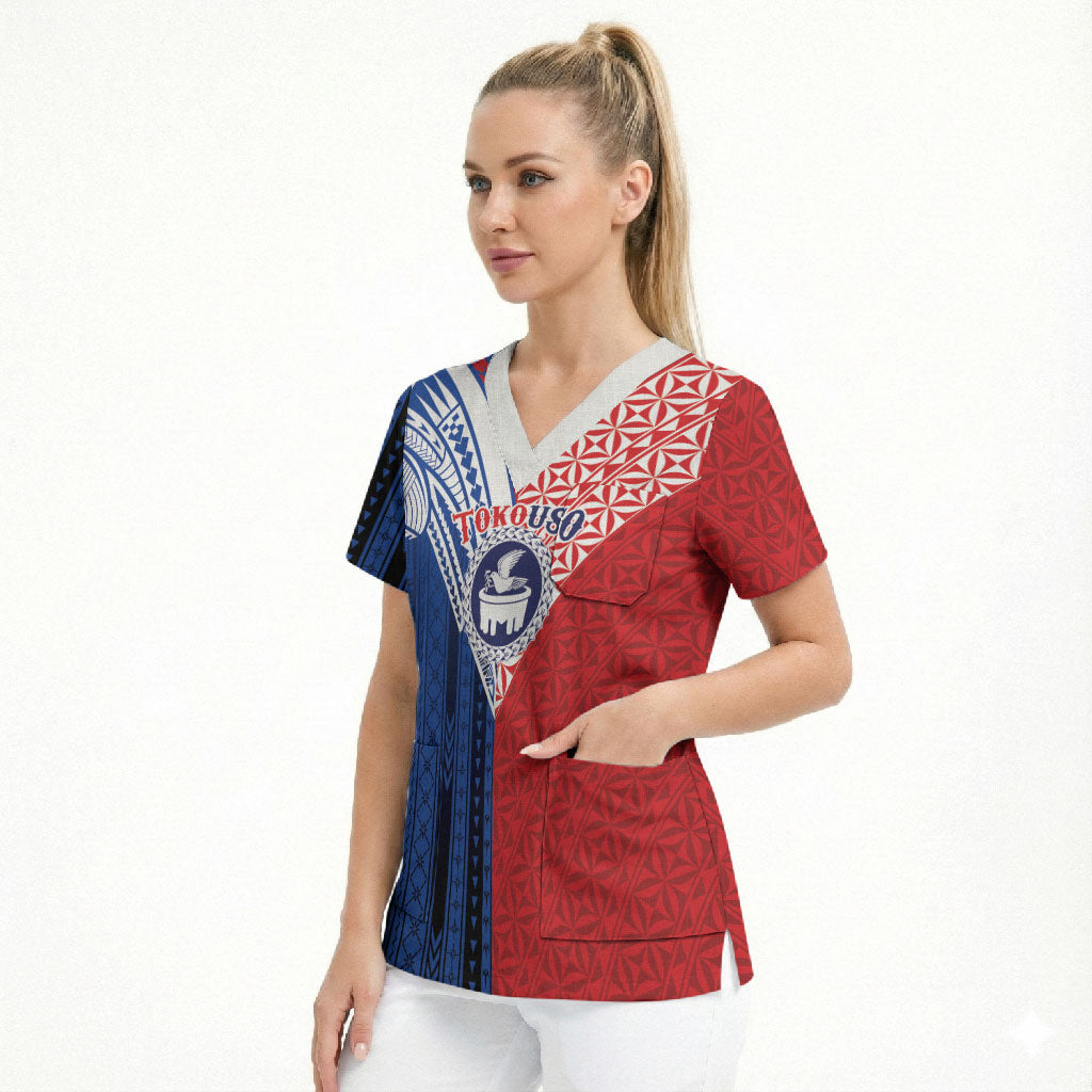 TokoUso Samoa Tonga Personalised Scrub Top Pacific Brotherhood Tribal Pattern LT9 - Polynesian Pride