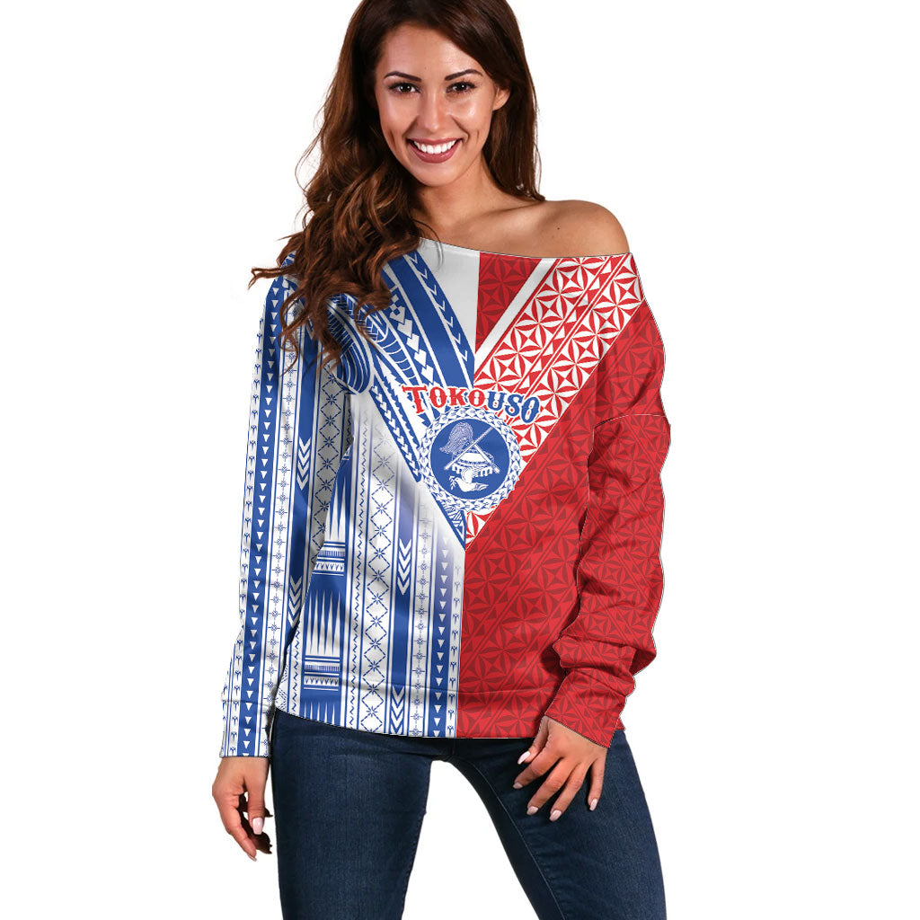 TokoUso American Samoa Tonga Personalised Off Shoulder Sweater Pacific Brotherhood Tribal Pattern LT9 Women Multicolor - Polynesian Pride