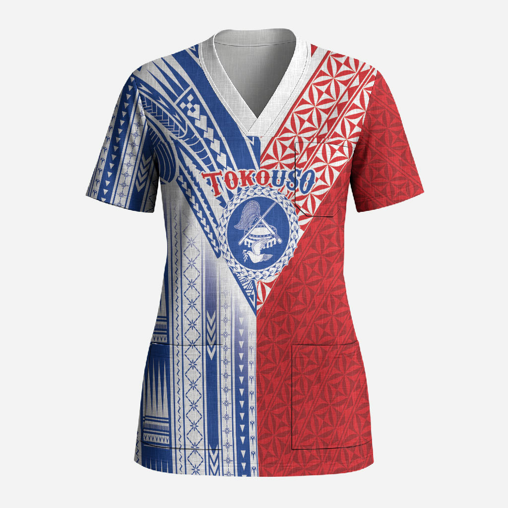 TokoUso American Samoa Tonga Personalised Scrub Top Pacific Brotherhood Tribal Pattern LT9 Adult Multicolor - Polynesian Pride