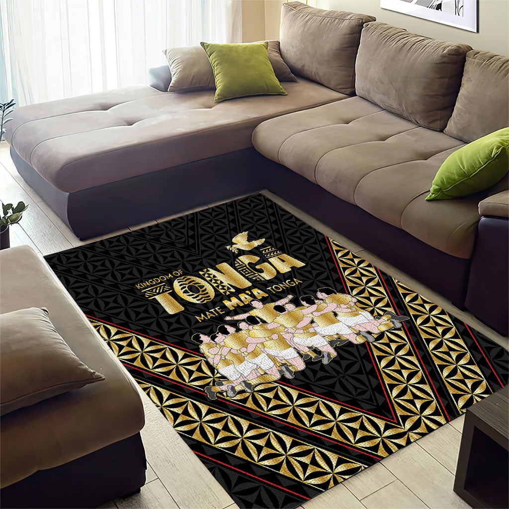 Mate Ma'a Tonga Area Rug Tongan Sipi Tau Ngatu Inspired Black LT9 - Polynesian Pride