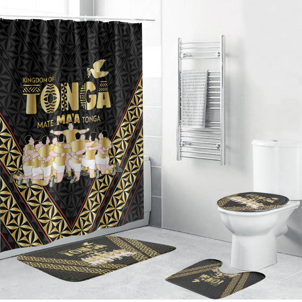 Mate Ma'a Tonga Bathroom Set Tongan Sipi Tau Ngatu Inspired Black LT9 Bathroom Set (4 pcs) Black - Polynesian Pride