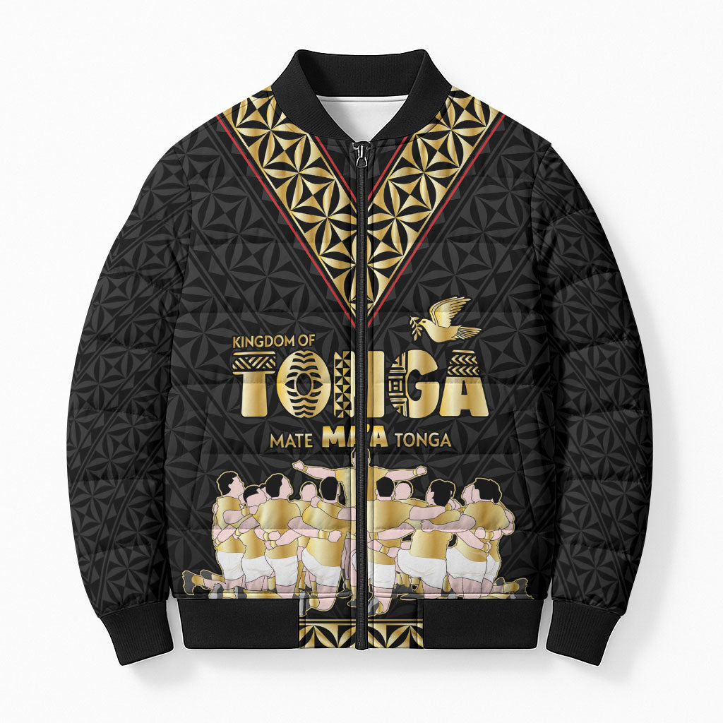 Mate Ma'a Tonga Custom Bomber Puffer Jacket Tongan Sipi Tau Ngatu Inspired Black