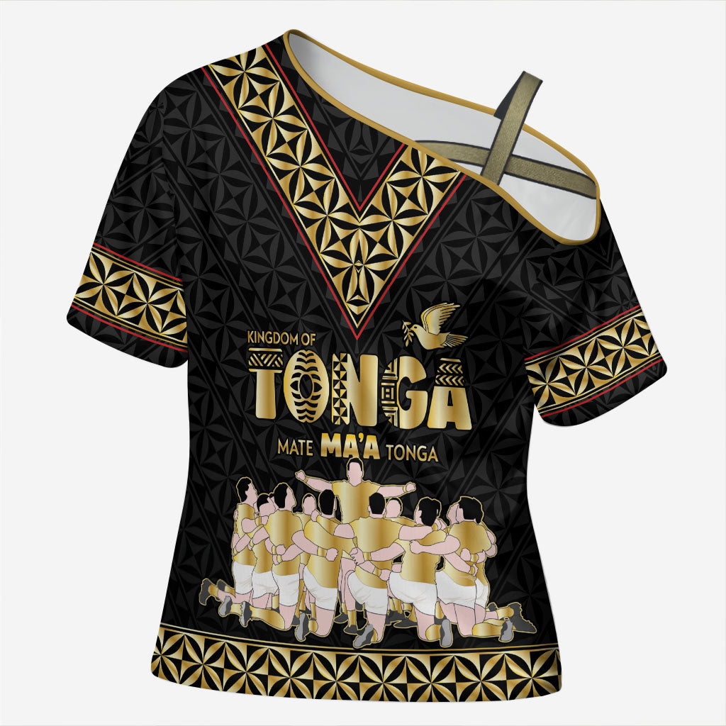 Mate Ma'a Tonga Custom Cross Shoulder Shirt Tongan Sipi Tau Ngatu Inspired Black LT9 Female Black - Polynesian Pride