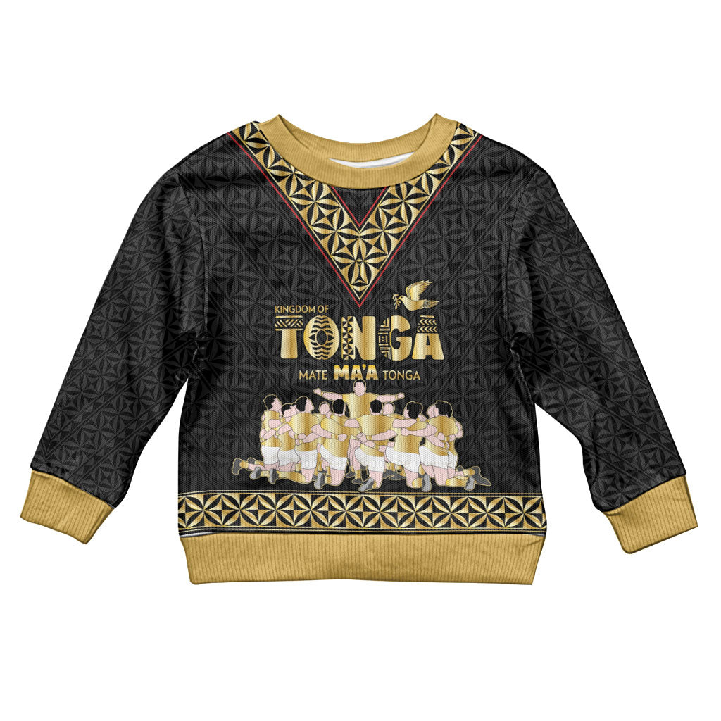 Mate Ma'a Tonga Custom Kid Ugly Christmas Sweater Tongan Sipi Tau Ngatu Inspired Black LT9 Kid Black - Polynesian Pride