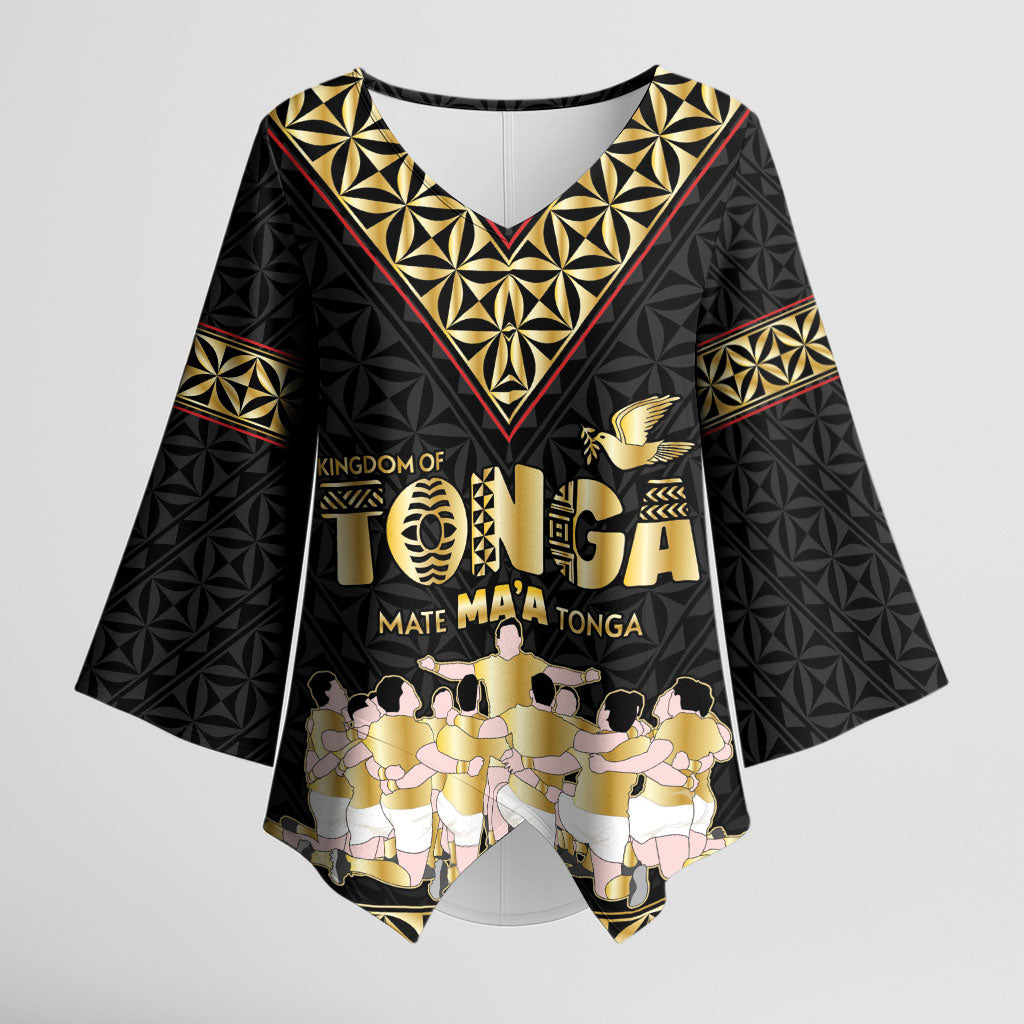 Mate Ma'a Tonga Custom Kimono Sleeve Blouse Tongan Sipi Tau Ngatu Inspired Black LT9 Female Black - Polynesian Pride